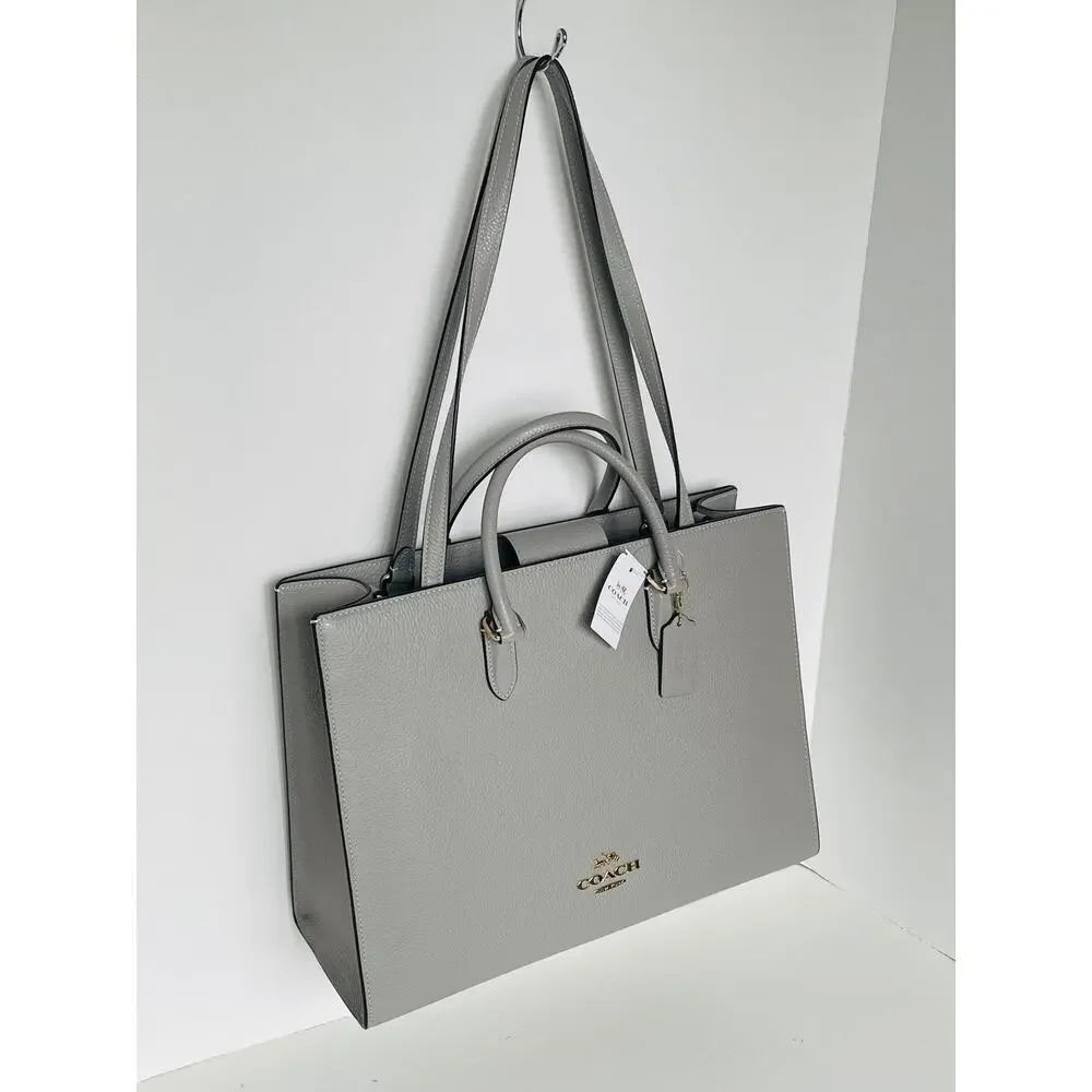 Coach Maggie Large Tote Dove Gray Pebbled Leather Shoulder Bag CY666